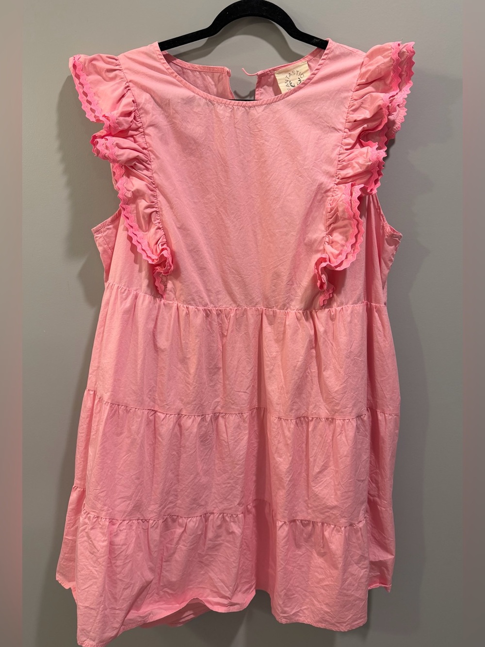 Fantastic Fawn Ruffle Detail Ric Rac Trim Tiered Dress Pink Size 3XL